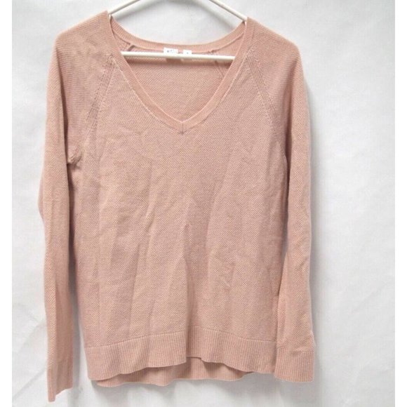 Gap Womens Sweater S Fine Merino Wool Textured Pale Pink V-Neck Pullover Knit - Picture 1 of 5